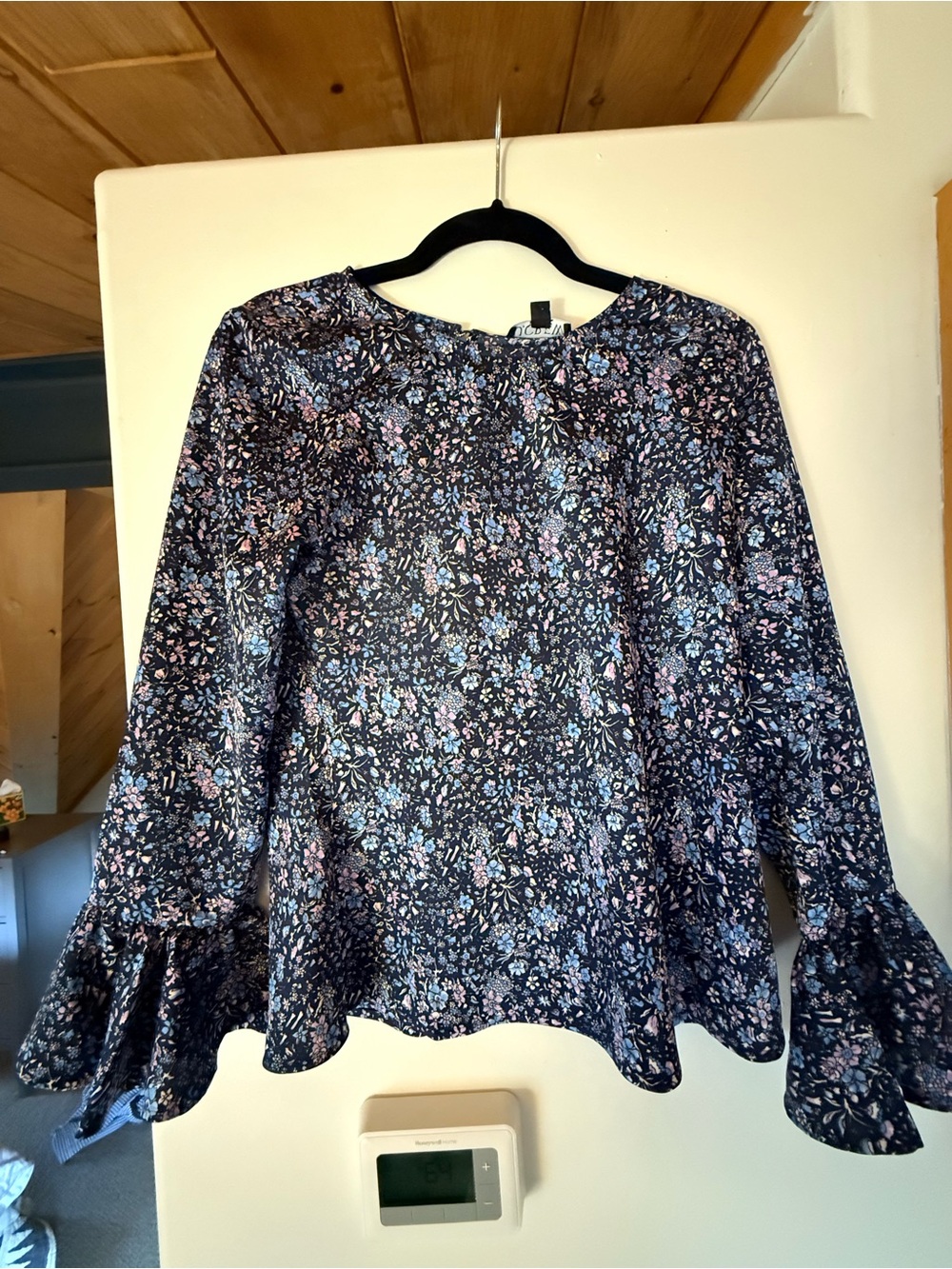 J. Crew Liberty Print Navy Floral Ruffle-Sleeve Blouse